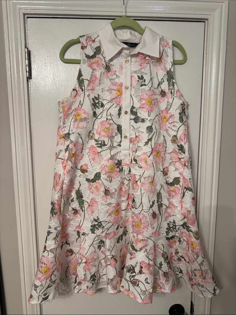 Duffield Lane White Sleeveless Floral Eyelet Dress with Pink Flowers